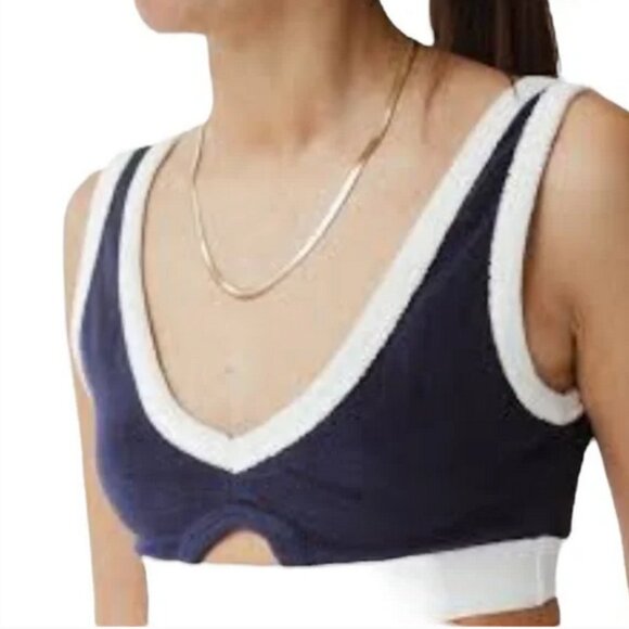 Zara Blue French Terry Crop Top White Trim - Picture 3 of 14